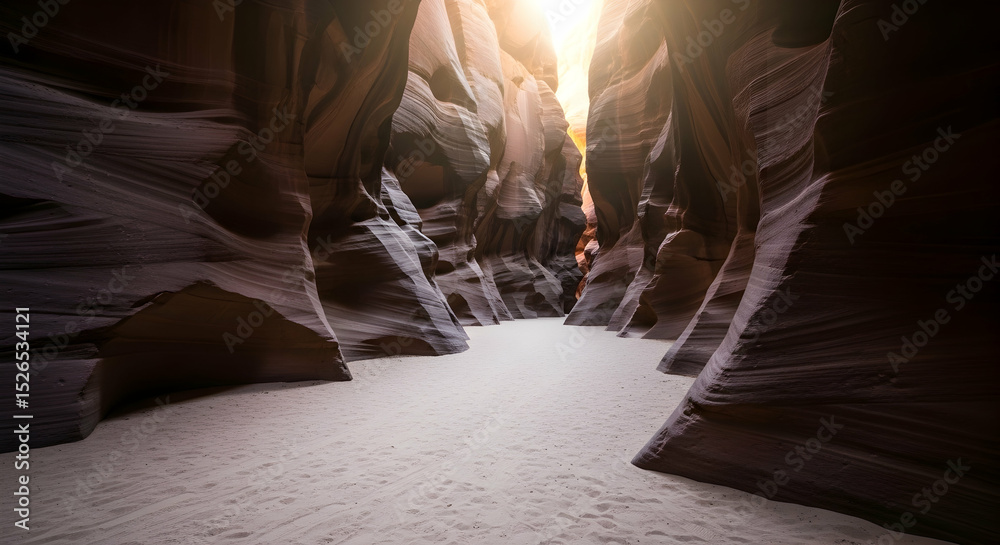 Naklejka premium Striated Walls Of A Sandy Canyon With Light Beams