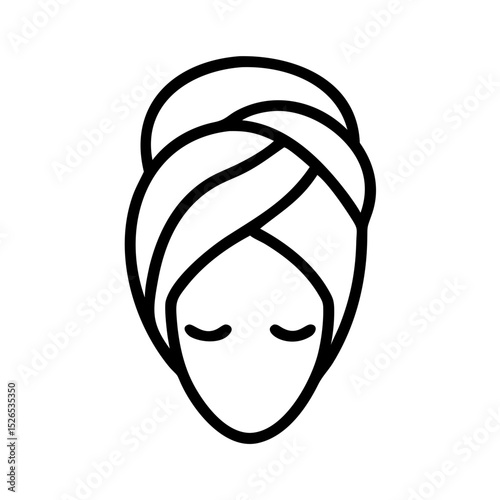 Minimalist line art of a woman with a towel on her head  