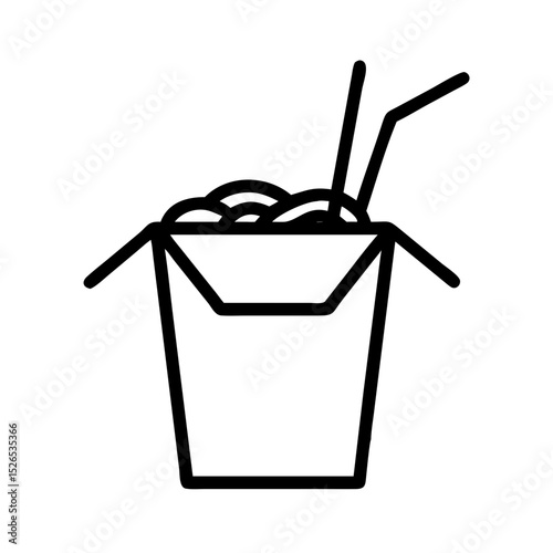 Outline of takeout container with noodles and straws  