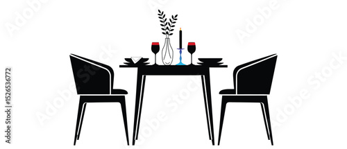 romantic dinner table silhouette in vector style on white background