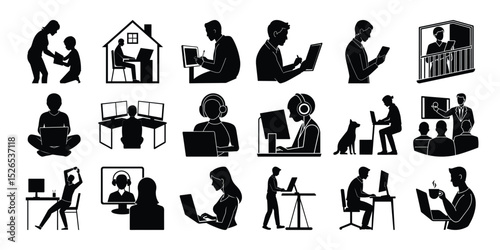 Vector silhouettes of people in various professions and everyday activities