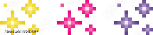 Pixelated Shine Star and Glow Effects. Colorful Sparkle Icons Design. Ai artificial design tech icon. Twinkle star shining and sparkle four-pointed star logo, flash symbol, social stories, ui template
