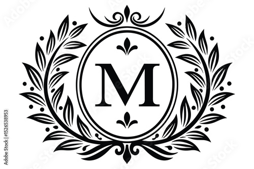 Elegant Monogram Design Flourishing Wreath and Letter M Initial