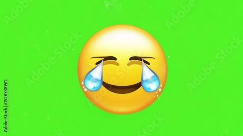 Animated emoji crying with laughter on green screen