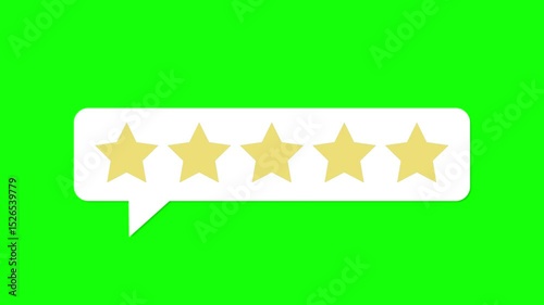 Five star rating animated with hand pointer on green screen for feedback or review