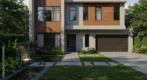 Modern home with lush landscaping details