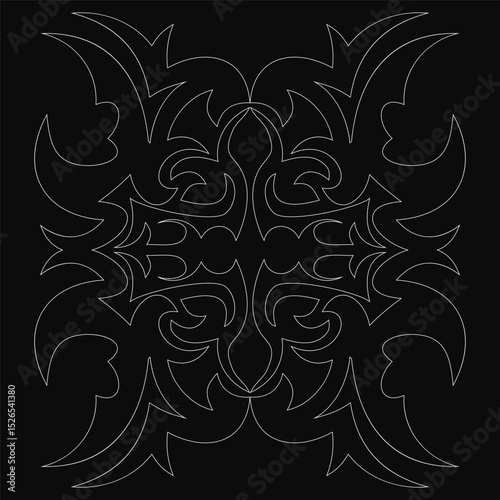 A black and white drawing of a Decorative ornament with a lot of detail.