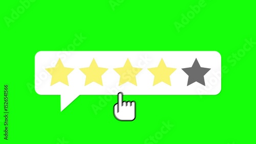 Four star rating animated with hand pointer on green screen for feedback or review