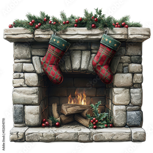 A realistic fireplace stocking hanger with festive design, metallic finish, designed to hook over a mantle. ultra realistic photography, soft shadows, high detail,
