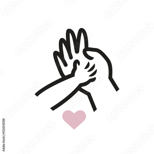 Minimalist love sign with baby child hand above parent hand illustration vector design