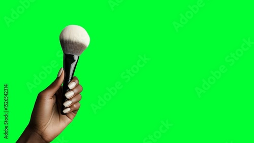 Loop video of the woman hand holding the Makeup Brush. Alpha channel. 