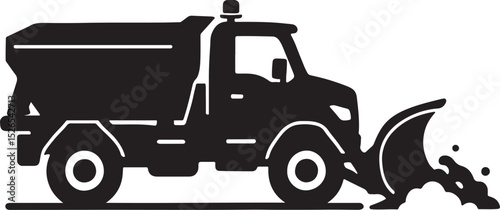 Snow removal truck silhouette design winter service vehicle vector art illustration 