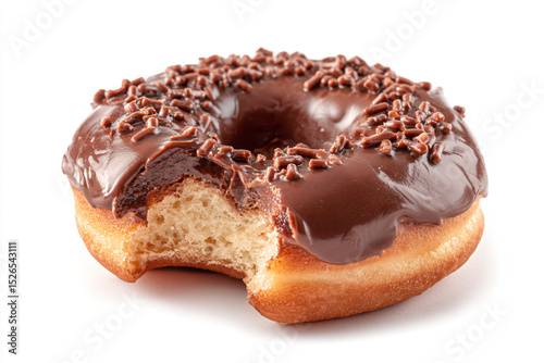 a chocolate donut with a bite taken out of it
