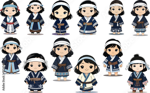 Eskimo Tribe Character Set Bundle Vector Illustration