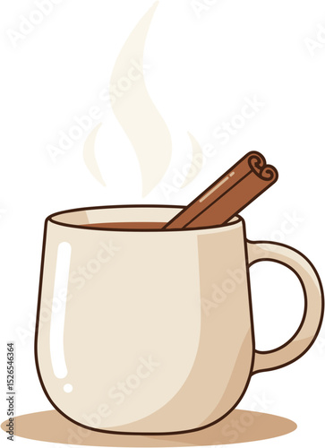 Warm beverage in a cozy cup with cinnamon stick on top  