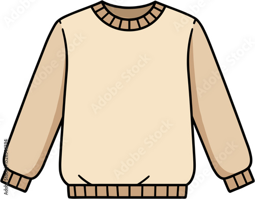 Cream-colored sweater with ribbed neckline and cuffs  