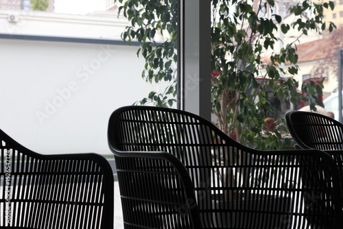 Black chair in studio for working space.