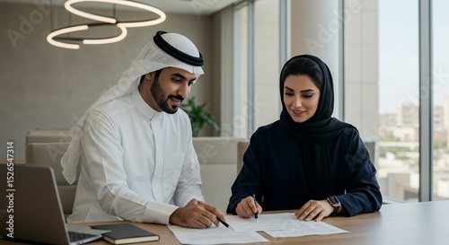 Arab Businesspeople Reviewing Documents