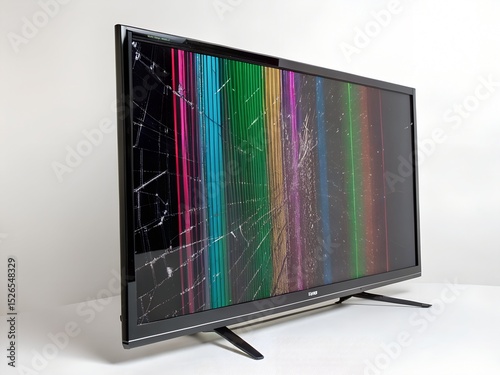  Severely Cracked Flat Screen TV Display on Floor