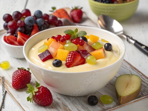 Delicious Fruit Flan or Pudding with Mixed Berries and Fresh Fruit