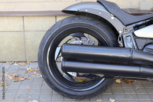 Fragments of a stylish modern motorcycle.
