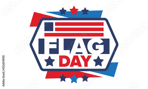 National Flag Day in United States. Holiday celebrated annual June 14 in USA. Patriotic style design with american flag. Poster, greeting card, banner and background. Vector illustration