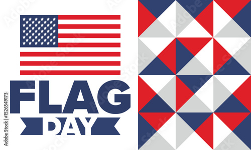 National Flag Day in United States. Holiday celebrated annual June 14 in USA. Patriotic style design with american flag. Poster, greeting card, banner and background. Vector illustration