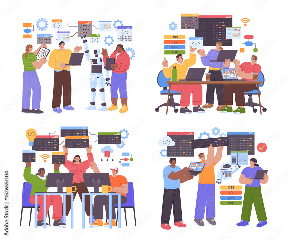Obraz premium Hackathon Hand drawn flat Geek Original Set