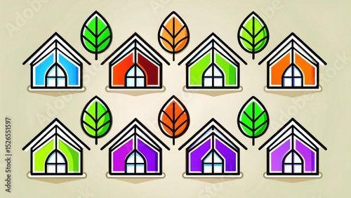 Vibrant Eco-Friendly Homes Colorful Illustration of Sustainable Housing Concepts