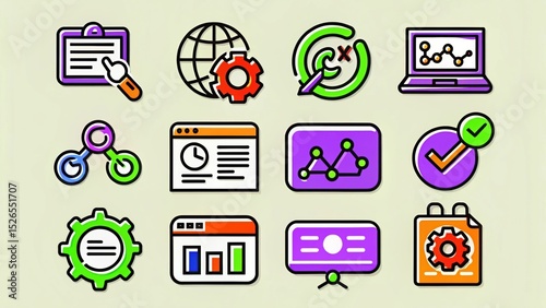 Digital Marketing Icons SEO, Analytics, and Website Optimization Strategies