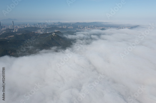 Aerial photography of Dalian, Liaoning, China, under heavy fog
