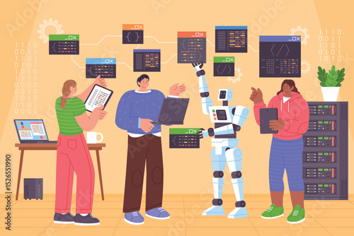 Hackathon Hand drawn flat Illustration Geek Coding