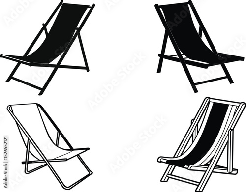 Set of beach chairs silhouettes. vector illustration