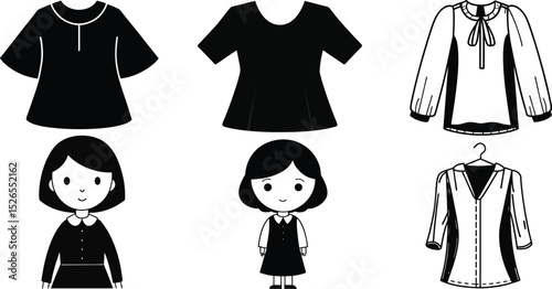 Set of girl blouse silhouettes. vector designs