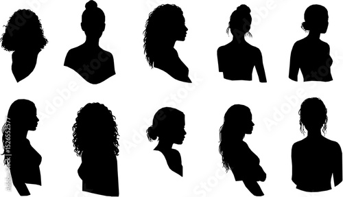 Vector set of diversity women detailed silhouette isolated on white background. Vector Illustration.
