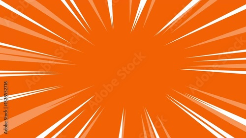 Bright orange background with dynamic white lines radiating outward. Anime manga style comic speed line background loop animation, flash action.