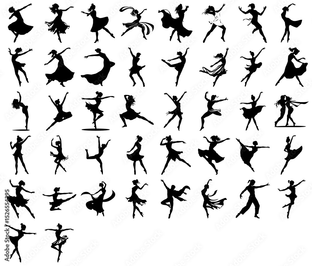 Naklejka premium Dancing Silhouettes: A Collection of Dynamic Poses
