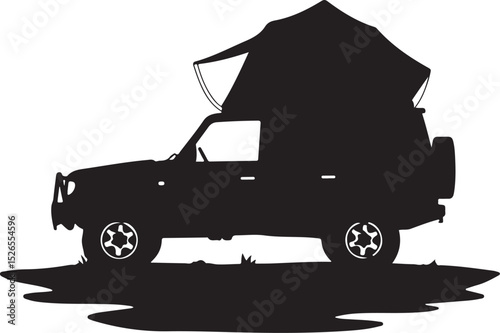 Silhouette of Off-Road SUV with Roof Tent – Camping Vehicle, Adventure Travel, Overlanding, Outdoor Expedition Illustration

