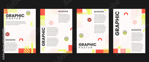 Modern graphic poster background vector set. Minimalist cover template with vibrant perspective geometric shapes. Ideal design for social media, cover, banner, flyer