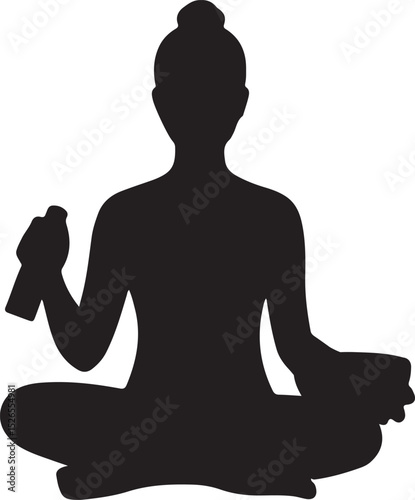 Silhouette of Woman Meditating in Lotus Pose with Candle – Yoga, Relaxation, Spiritual Practice, Wellness Vector Illustration

