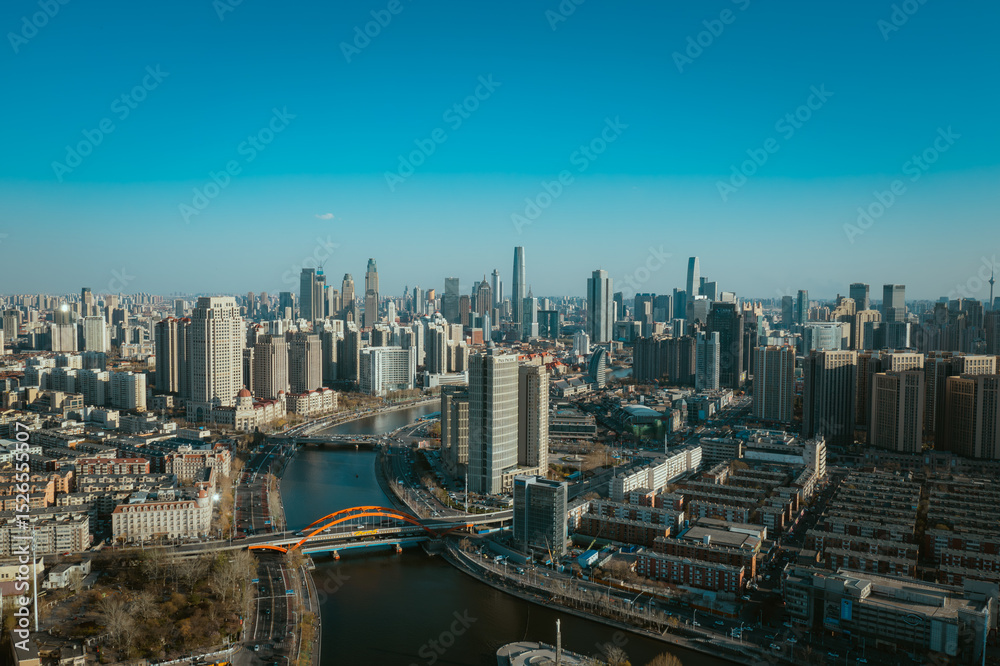 Obraz premium Aerial photography of the city scenery of Tianjin, China 