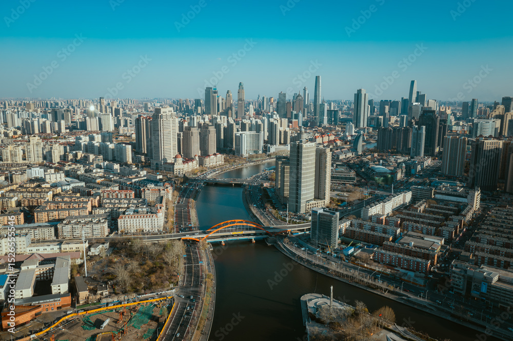 Fototapeta premium Aerial photography of the city scenery of Tianjin, China 