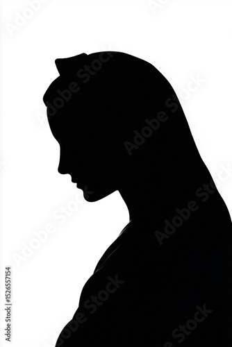 Marian icon silhouette against white background highlighting devotion and grace