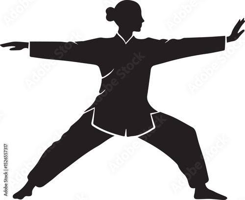 Martial Arts Silhouette Vector | Tai Chi Pose | Kung Fu Illustration