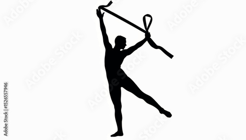 Dynamic gymnast silhouette ribbon performance, athletic expression