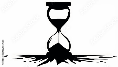 Broken hourglass silhouette on white background, time symbolism