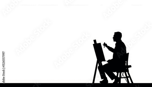 Artist painting silhouette on easel against white background, creativity