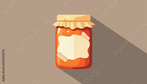 Flat vector jam jar with peeling label, food packaging design