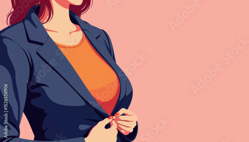 Stylish woman adjusting blazer, confident and professional