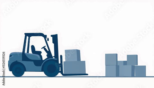 Minimalist forklift lifting boxes in industrial setting, commercial efficiency